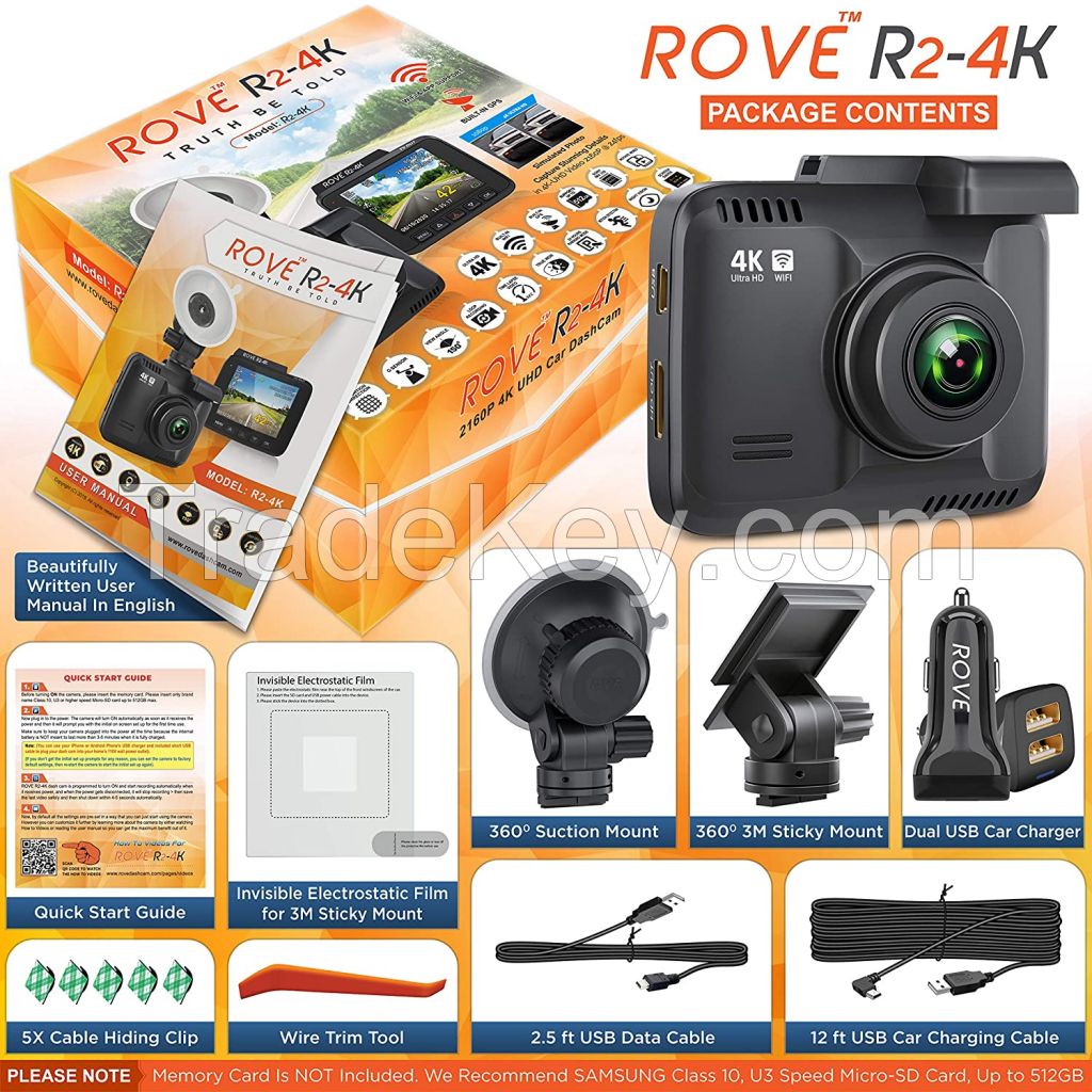 Rove R2-4K Dash Cam Built in WiFi GPS Car Dashboard Camera Recorder with UHD 2160P, 2.4" LCD, 150    Wide Angle, WDR, Night Vision