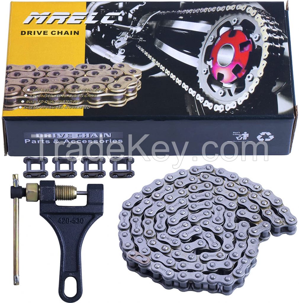 MRELC 428 Motorcycle Chain+ Chain Breaker,114-links Heavy Duty Drive Chain