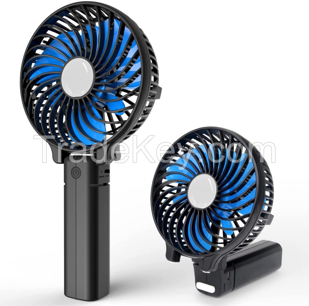 Handheld Mini Fan, Small Personal Portable Hand Held Fan with Two 2200mAh Batteries, 3 Speed Adjustable 180ÃÂ° Foldable USB Rechargeable Fan, Battery Operated Fan for Kids Girls Women Men Home Office Indoor Outdoor Travel