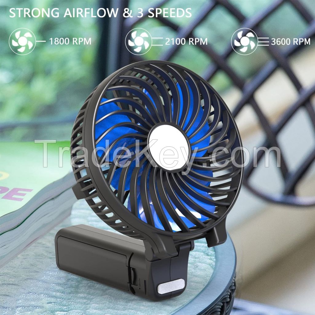 Handheld Mini Fan, Small Personal Portable Hand Held Fan with Two 2200mAh Batteries, 3 Speed Adjustable 180Ã‚Â° Foldable USB Rechargeable Fan, Battery Operated Fan for Kids Girls Women Men Home Office Indoor Outdoor Travel