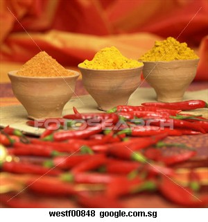 Turmeric powder, chilli powder, coriander powder