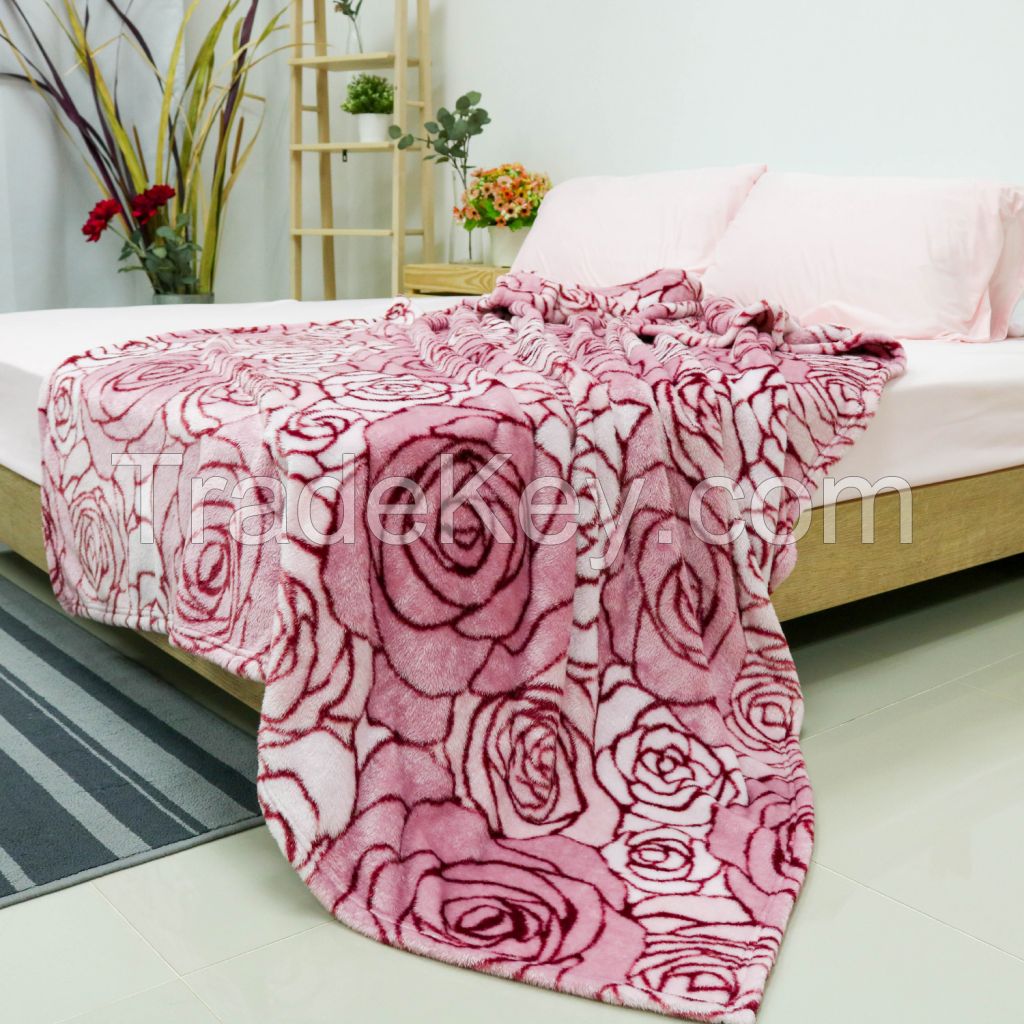 100% Recycled Frosted Fluffy  Blanket (Pink Rose Printed Design)