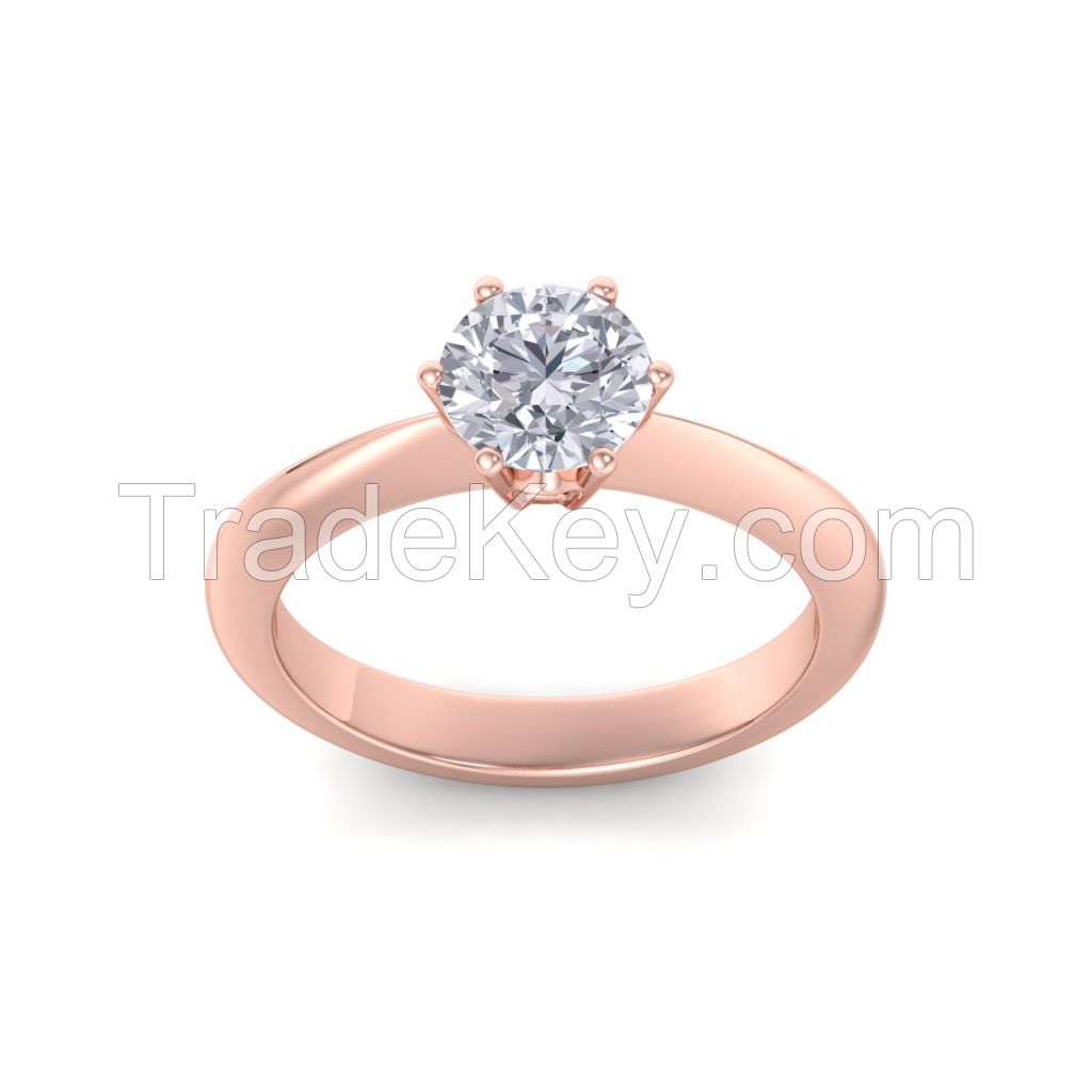 Round Shaped Lab Grown Diamond Solid Gold Engagement Ring