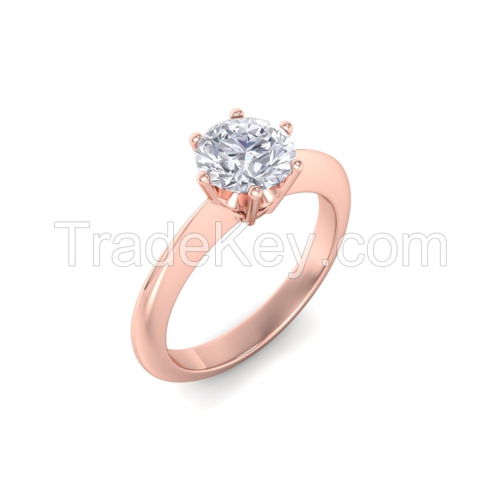 Round Shaped Lab Grown Diamond Solid Gold Engagement Ring