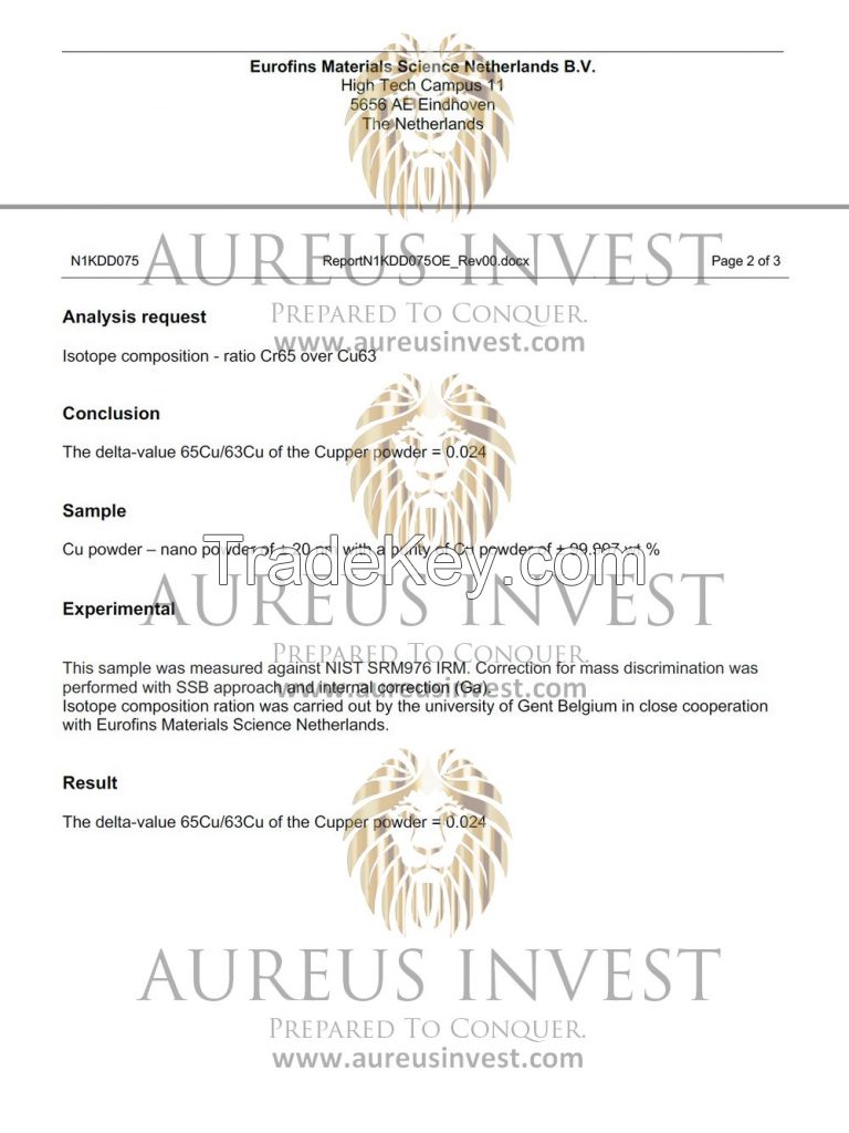 Hi purity 99, 99+% Nano Cu Powder, isotopes 65Cu/63Cu