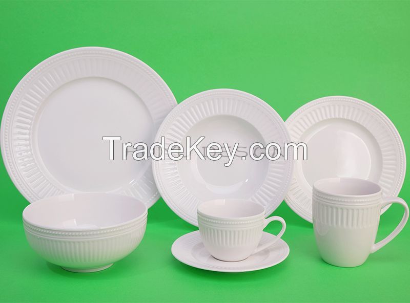 New Bone China Embossed 16pcs Dinner Set