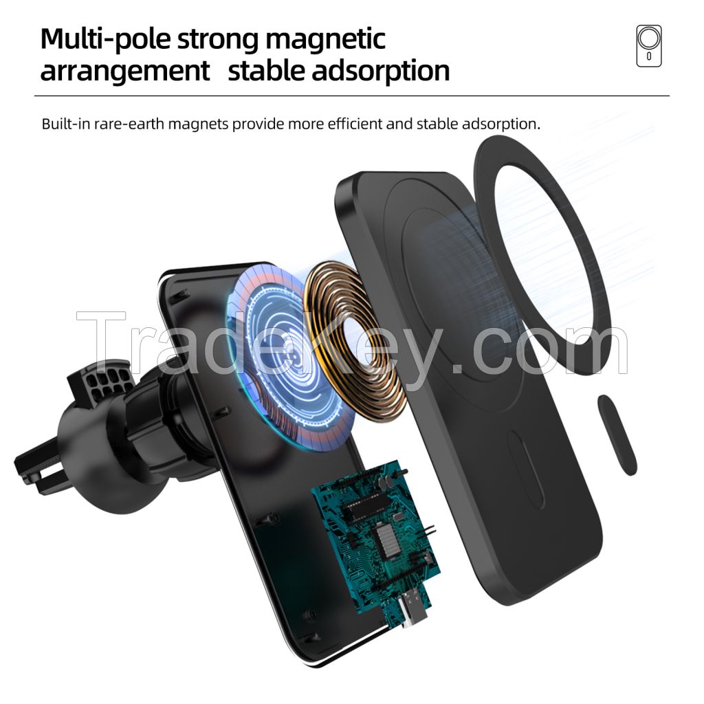 15W Magnetic Qi Wireless Car Charger Automatic Clamping for iPhone 12 Pro  Air Vent Mount Phone Holder 