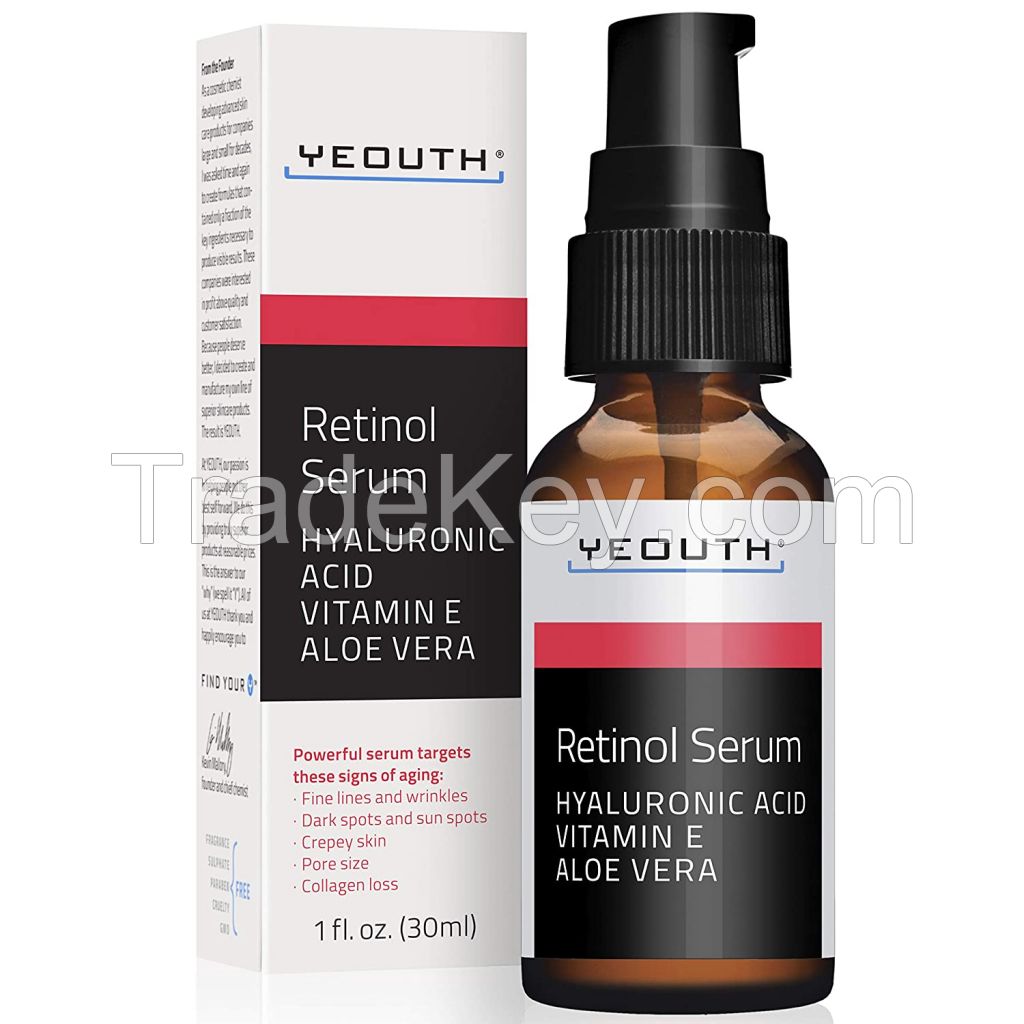 Retinol Serum 2.5% with Hyaluronic Acid, Aloe Vera, Vitamin E - Boost Collagen Production, Reduce Wrinkles, Fine Lines, Even Skin Tone, Age Spots, Sun Spots - 1 fl oz -