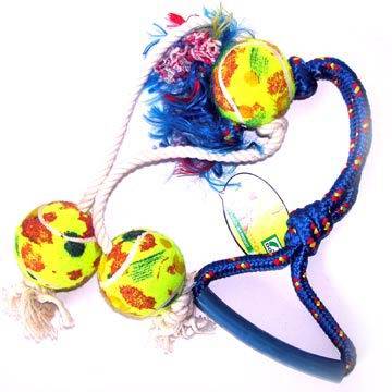 Pet Product Rope Tug Rings With Balls (9865)