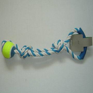 Pet Product Rope Tug Rings With Balls (9855)