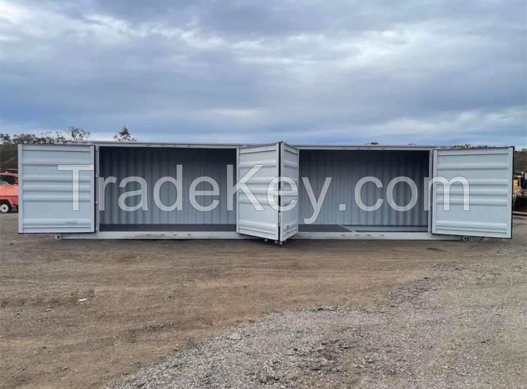 Modified 40ft high cube shipping container featuring side and end doors