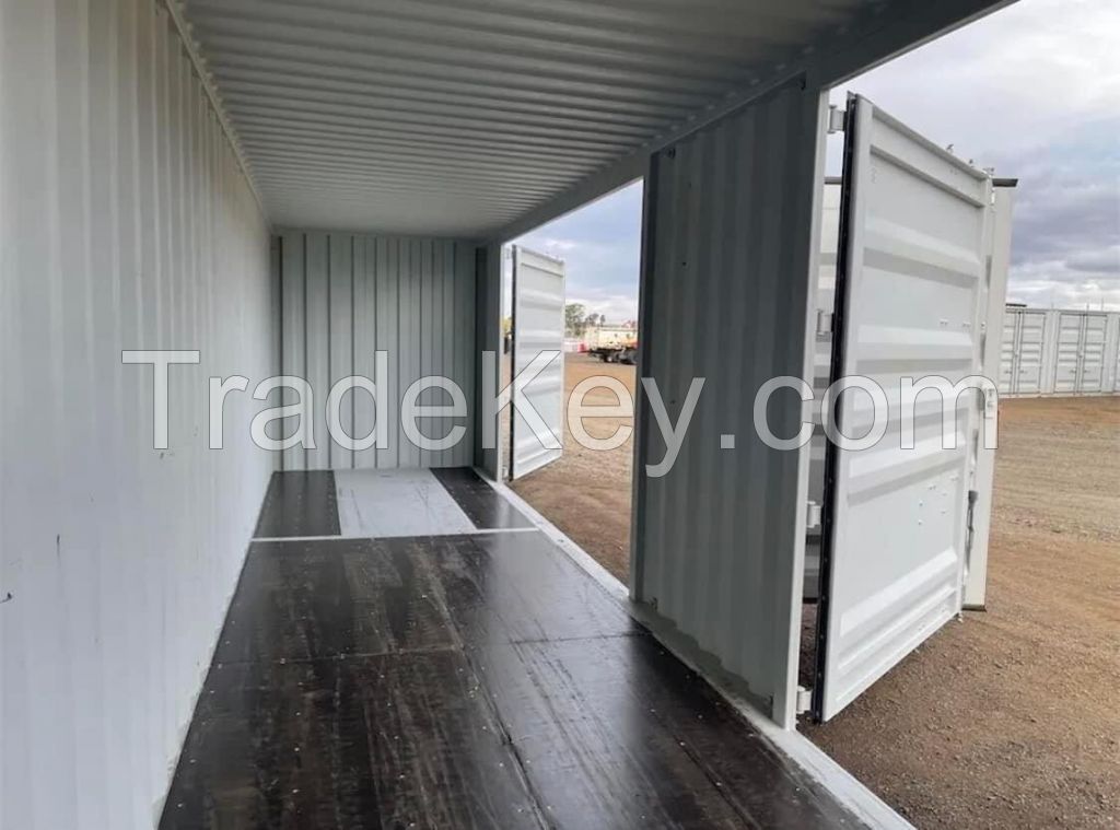 Modified 40ft high cube shipping container featuring side and end doors