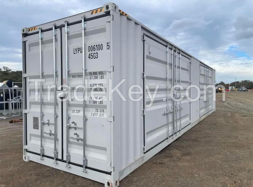 Modified 40ft high cube shipping container featuring side and end doors