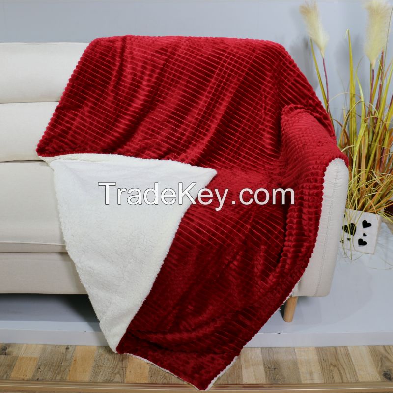 Jacquard and cutting flannel blanket with white sherpa back throw blanket