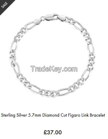 Sterling Silver 5.7mm Diamond Cut Figaro Link Bracelet