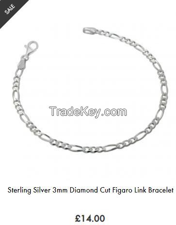 Sterling Silver 3mm Diamond Cut Figaro Link Bracelet