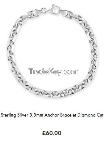 Sterling Silver 5.5mm Anchor Bracelet Diamond Cut