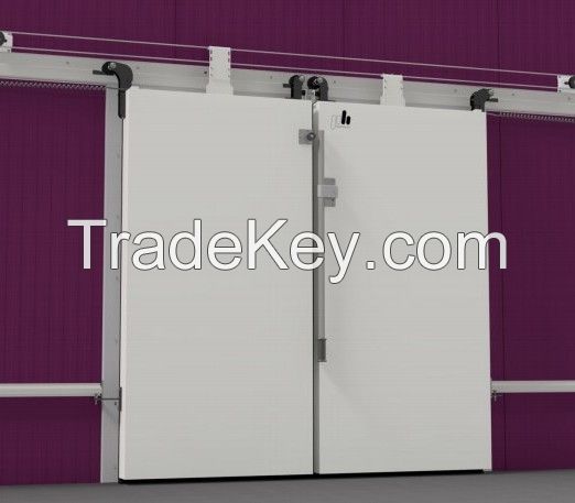 Sliding double leaf door