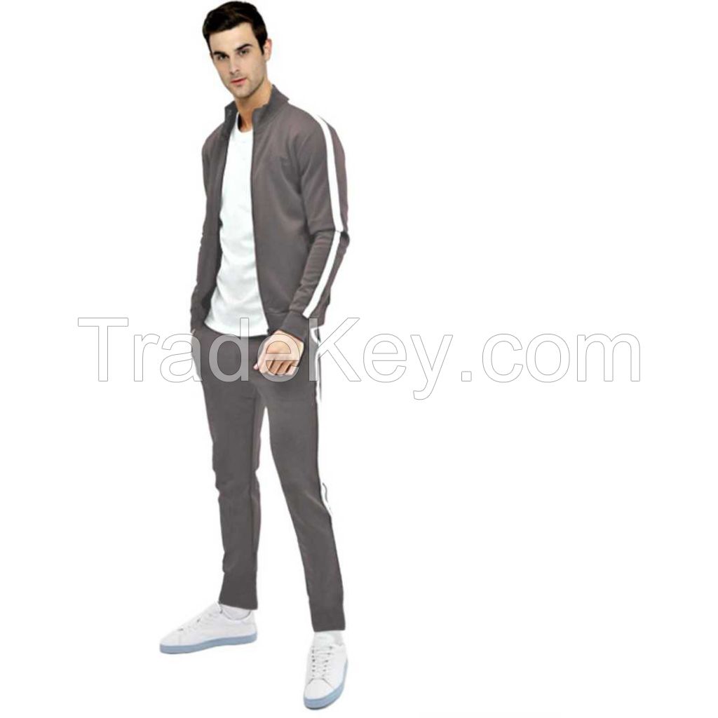 Wholesale OEM Men plain Sweat Suits with Contrast Stripe Jackets men jogging tracksuit 