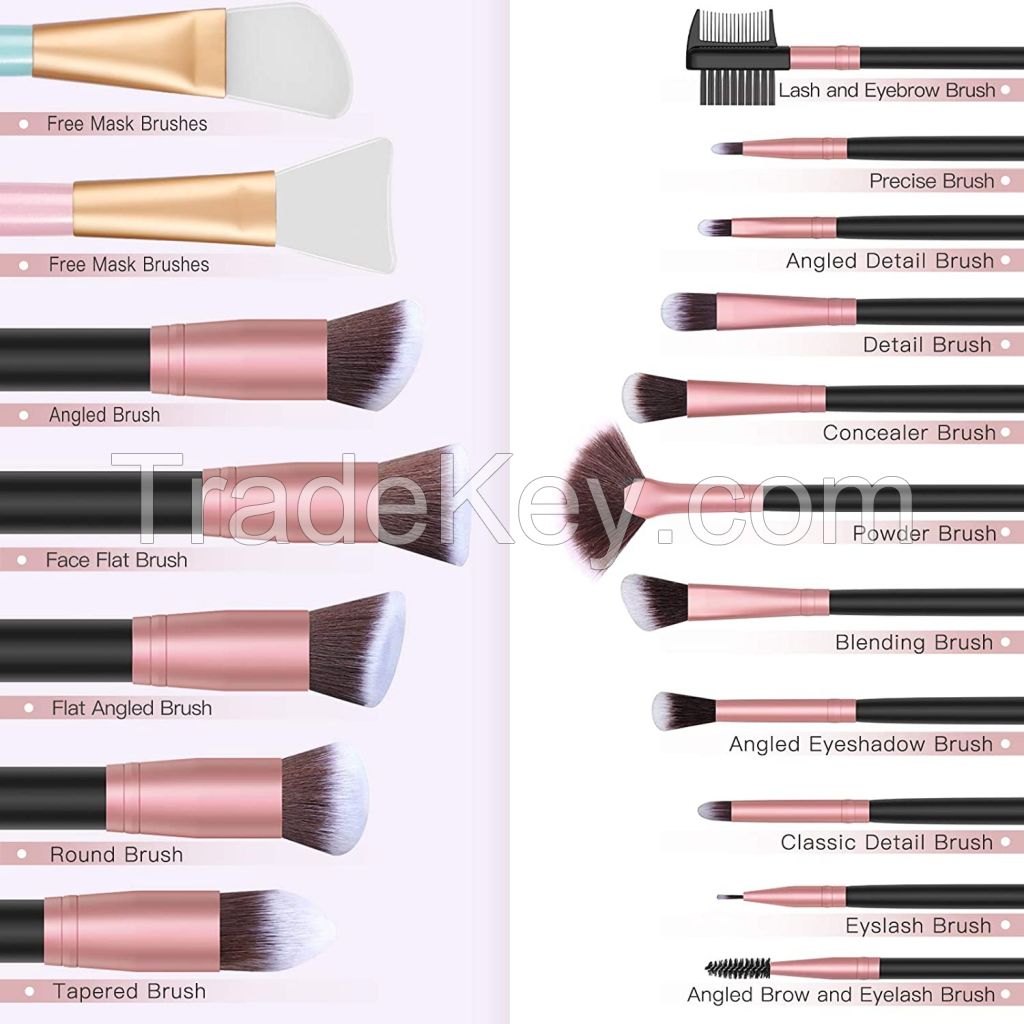 BESTOPE Makeup Brushes 16Pcs Professional Makeup Brush Set 2 Silicone Face Mask Brushes&4 Blender Sponge&1 Brush Cleaner Premium Synthetic Foundation Brush Blending Face Powder Blush Concealers Eye Shadows Makeup Brush Kit