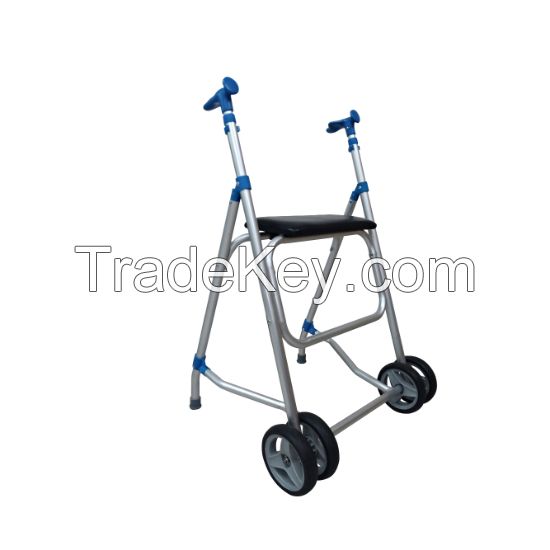 Aluminum Walker, Lightweight Folding Walker, Height Adjustable Walker with 6" Wheels