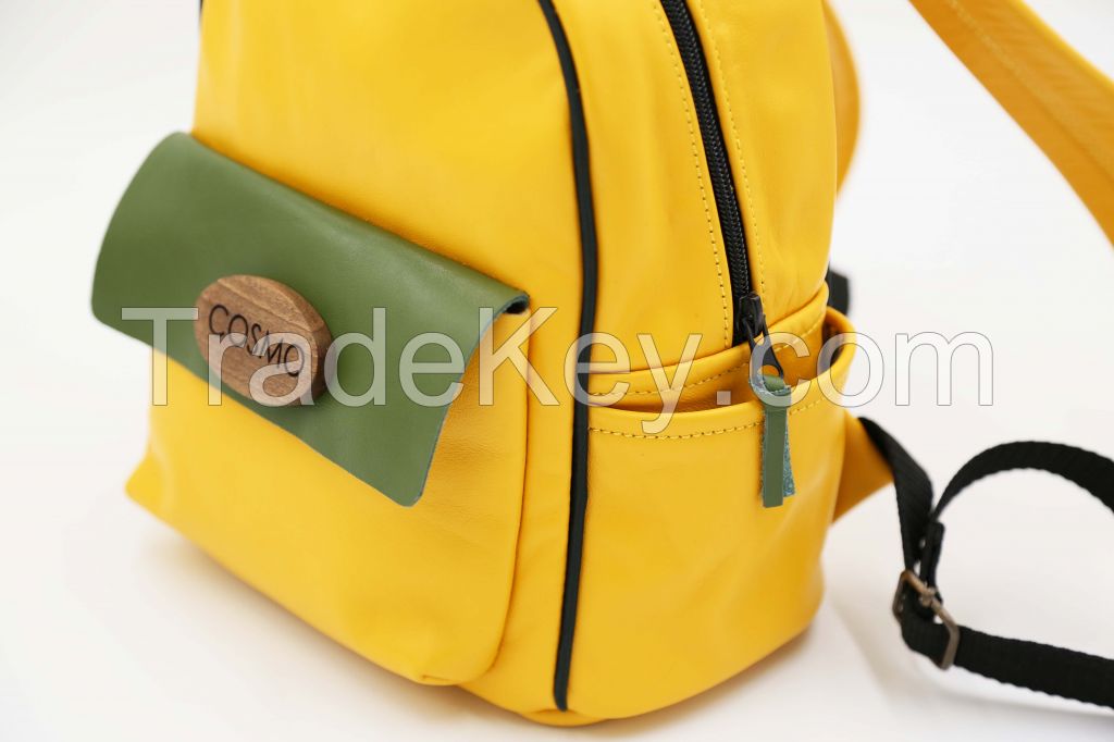 Fashion leather backpack, Travel Rucksack forwomen, Yellow leather bag, Womens leather bag, Gift for her, Every day carry bag for women