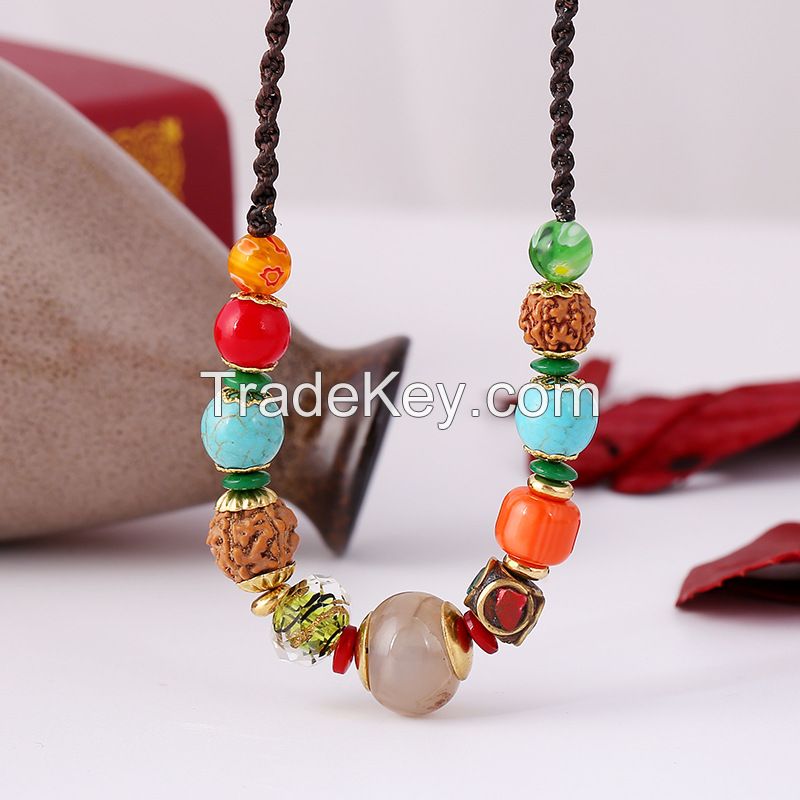 Boho style Agate Rudraksha Necklace - MCX073