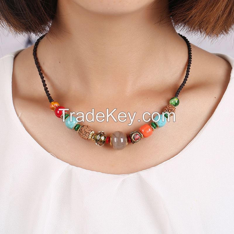 Boho style Agate Rudraksha Necklace - MCX073