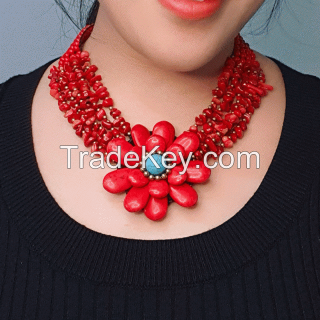 Traditional boho style turquoise flower Necklace - MCX058