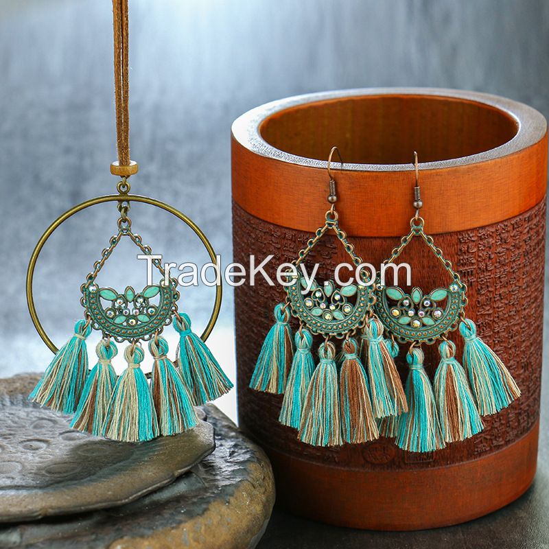 Bohemian tassel dream catcher Necklace and Earrings sets - E0015