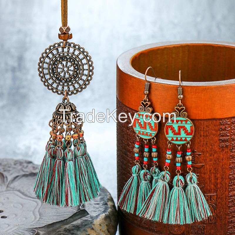 Bohemian tassel Necklace &amp; Earrings sets - HQEF-0104