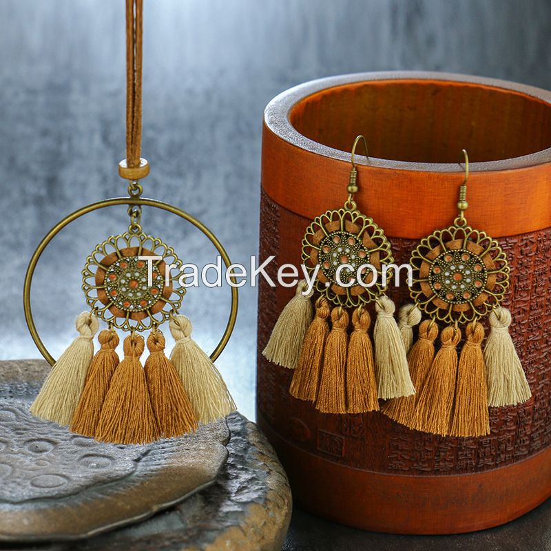 Bohemian tassel dream catcher Necklace and Earrings sets - E0015