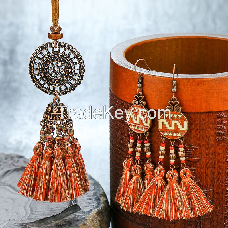 Bohemian tassel Necklace & Earrings sets - HQEF-0104