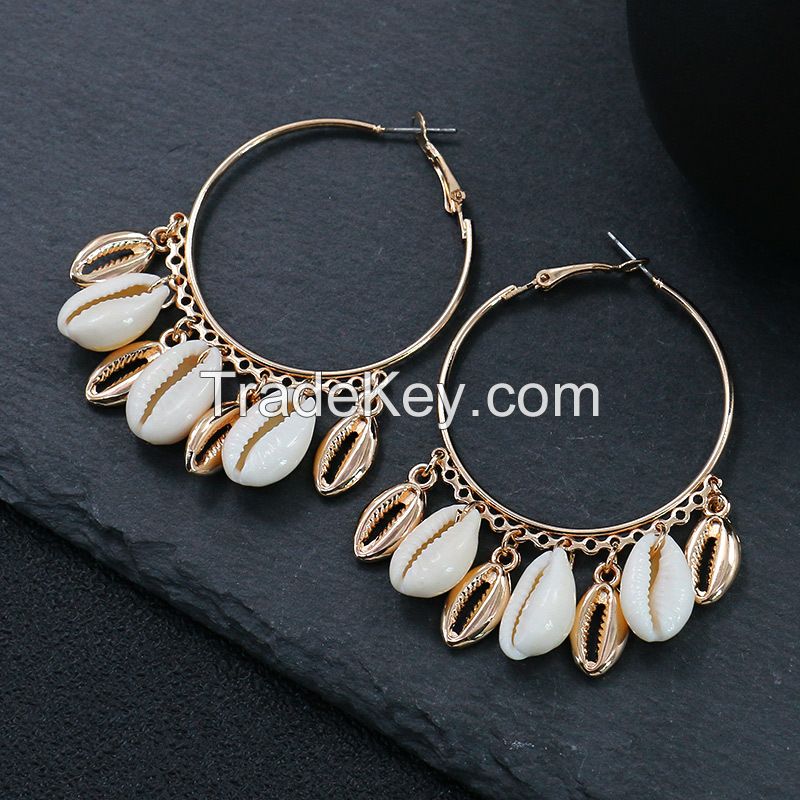 Sea shell big circle Earrings - HQEF-0059