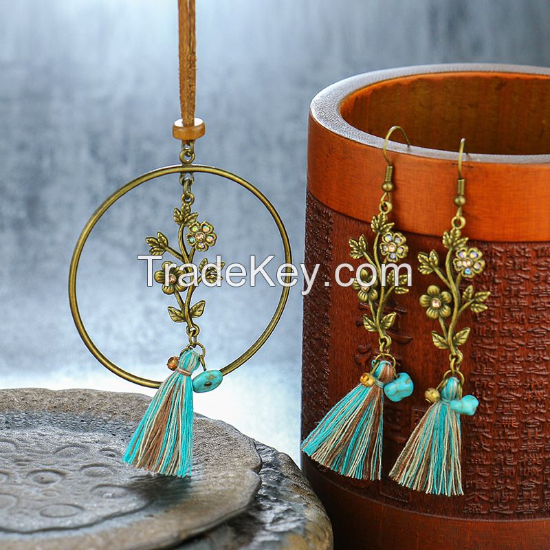 Bohemian tassel dream catcher Necklace and Earrings sets - E0015