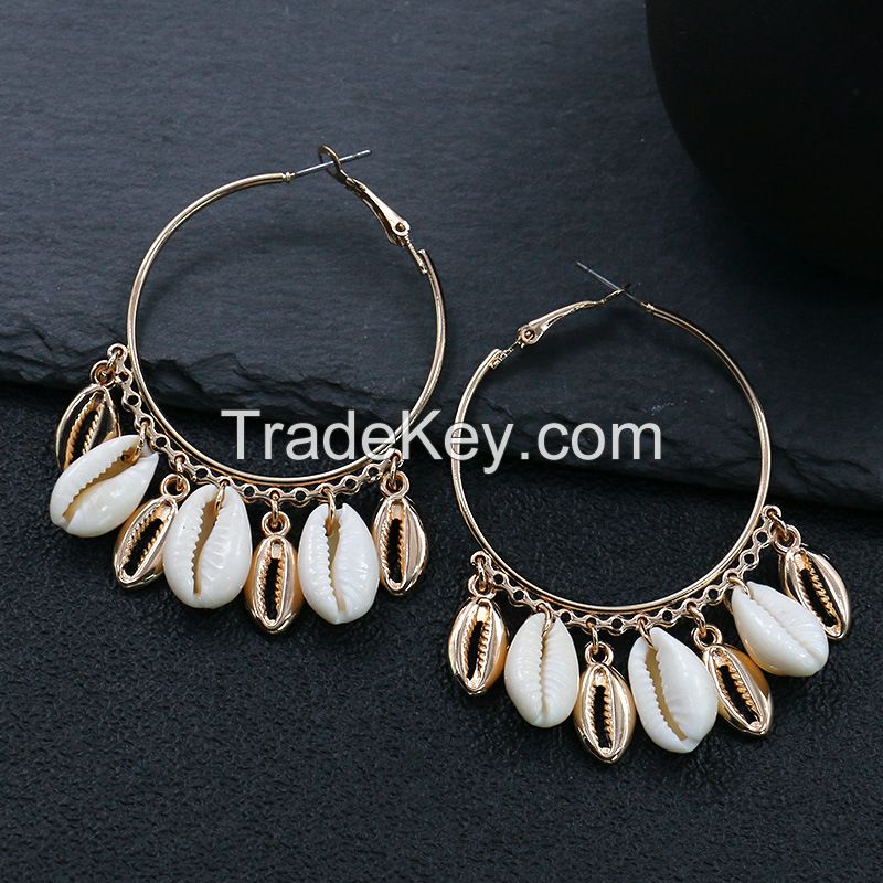 Sea shell big circle Earrings - HQEF-0059