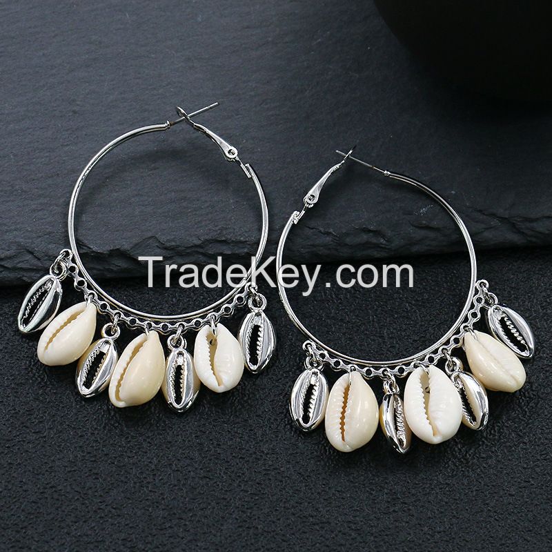 Sea shell big circle Earrings - HQEF-0059