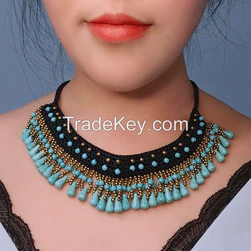 Traditional boho style turquoise choker - MCX0195