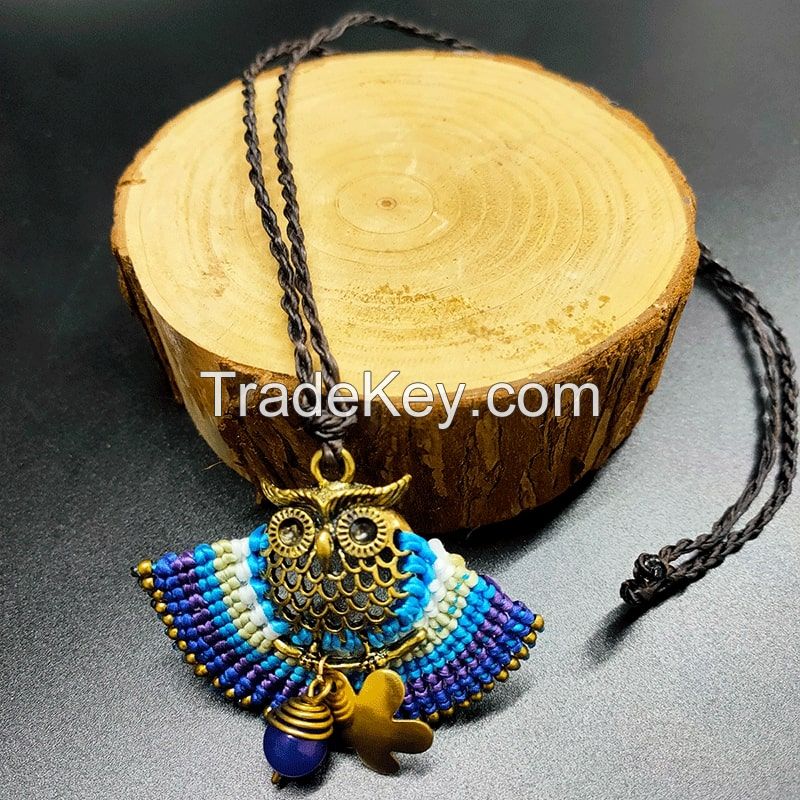 Boho Style Owl Braiding Pendant Necklace - MCX0123