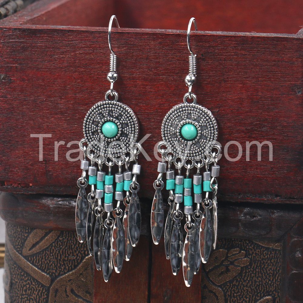 Boho handcraft alloy feather earrings - HQEF-0730