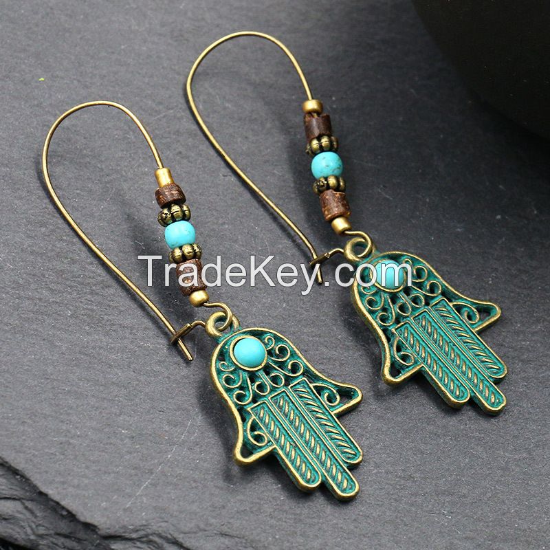 Boho handcraft alloy feather earrings - HQEF-1334