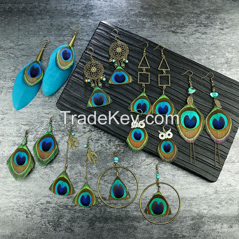 Peacock Feather earrings - HQEF-0343