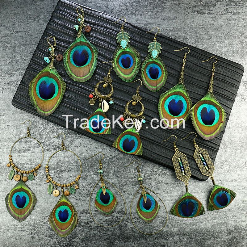 Peacock Feather earrings - HQEF-0343