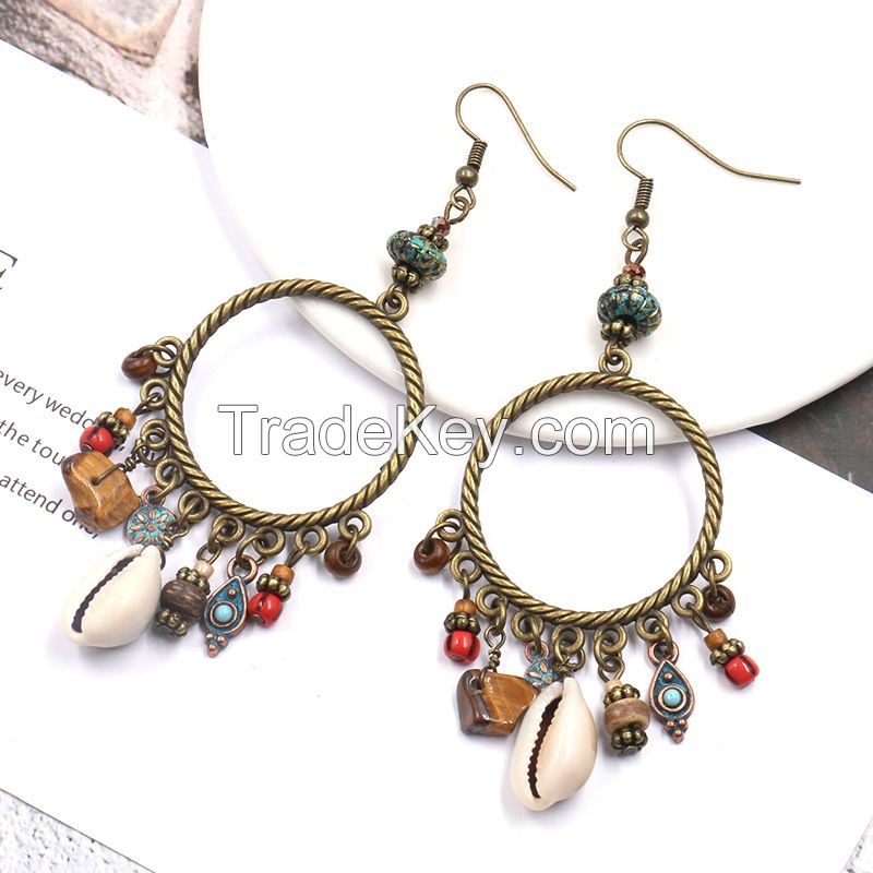 Boho handcraft alloy feather earrings - HQEF-1056