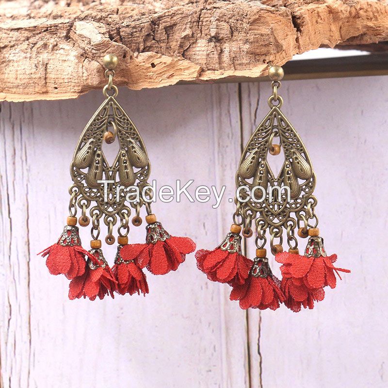  Vintage Chiffon Flower Earrings  - HQEF-1289