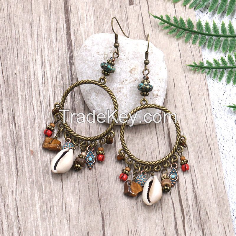 Boho handcraft alloy feather earrings - HQEF-1056