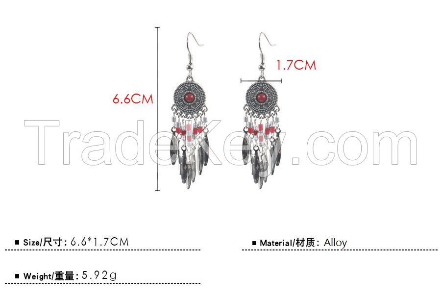 Boho handcraft alloy feather earrings - HQEF-0730