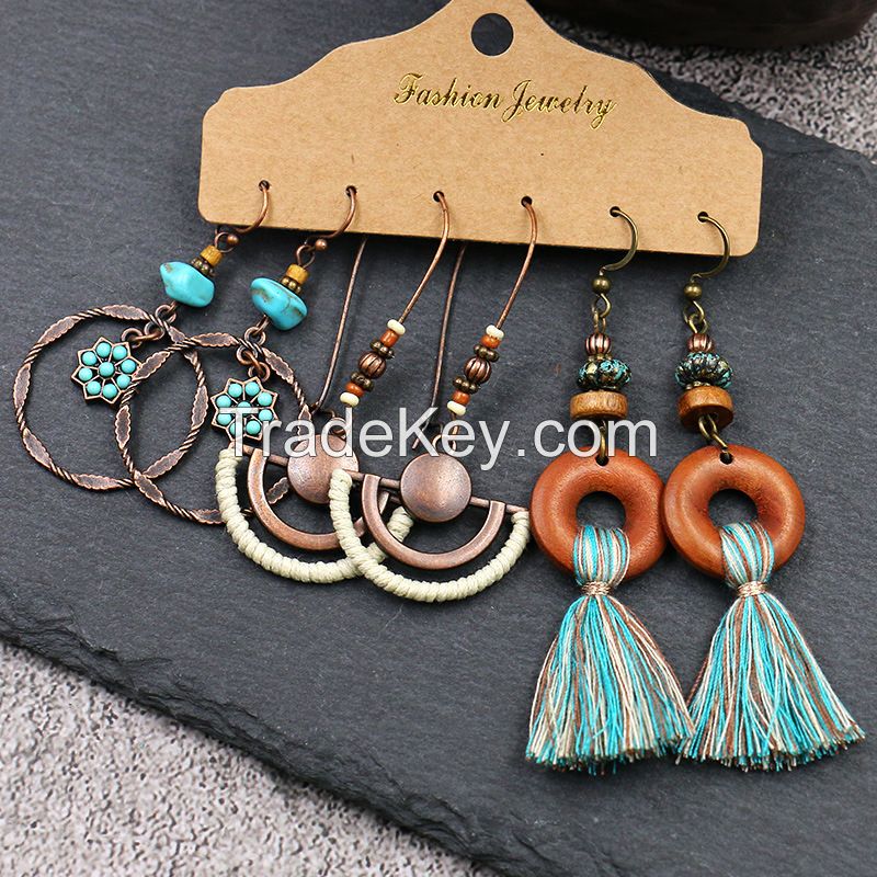 Bohemian tassel multi earrings - HQEF-1642