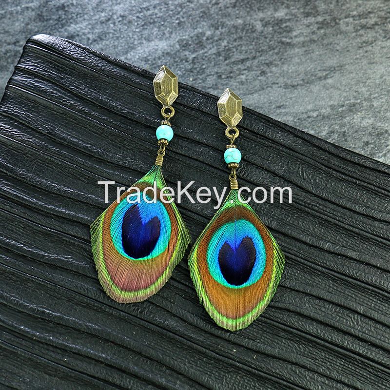 Peacock Feather earrings - HQEF-0343