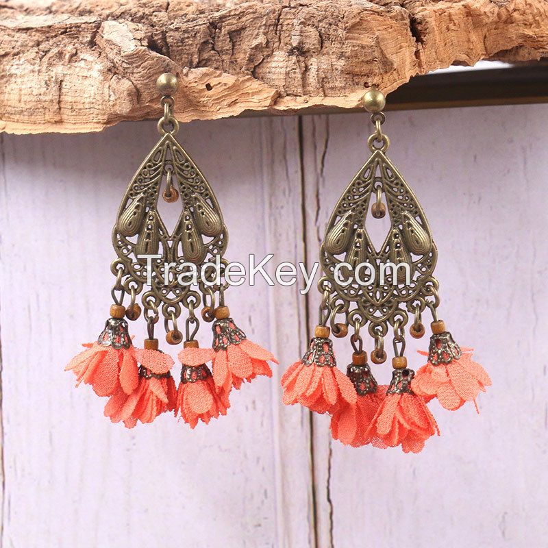 Vintage Chiffon Flower Earrings  - HQEF-1289